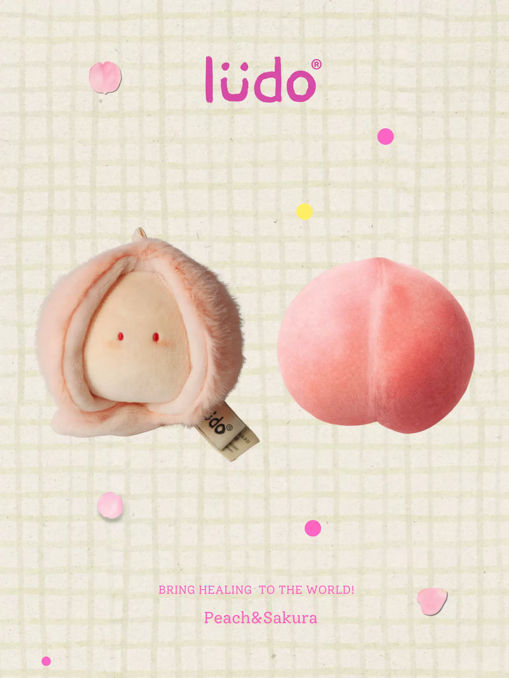 LUDO Peach & Sakura Bald Fruits Plush Keychain - image 5